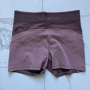 Lululemon Logo Waistband Everlux Training Short Dark Oxide/Twilight Rose sz 14